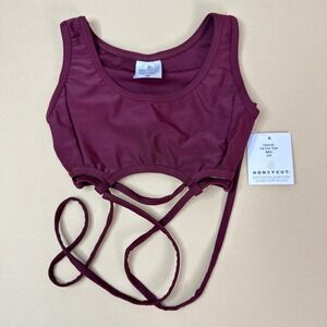 Honeycut Fetch Top Kids Size CM Burgundy NEW Dance Crop Top TAQ122 Wrap Tie